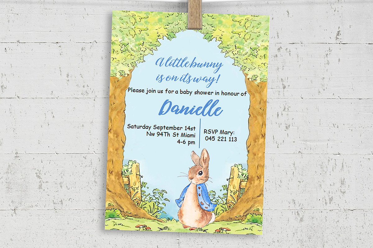 Peter Rabbit Baby Shower Invitation, a Stationery Template by mpcprintables (Photo 1 of 3)