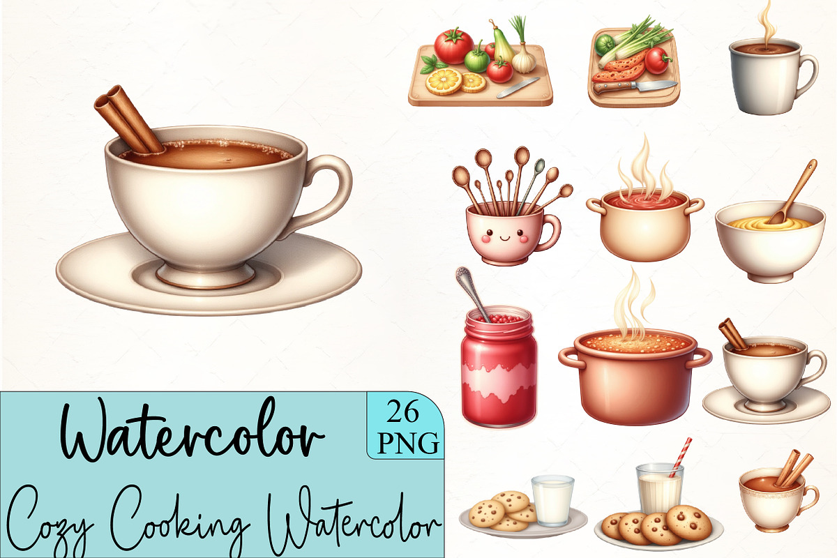 Cozy Cooking Watercolor Clipart, an Illustration by CrexoraLab (Photo 2 of 5)