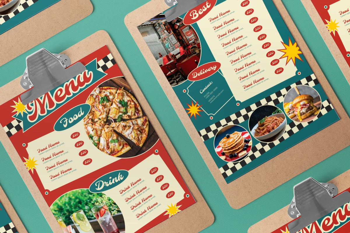 Red Retro 1970s Food Menu, a Flyer Template by graphicook (Photo 6 of 8)