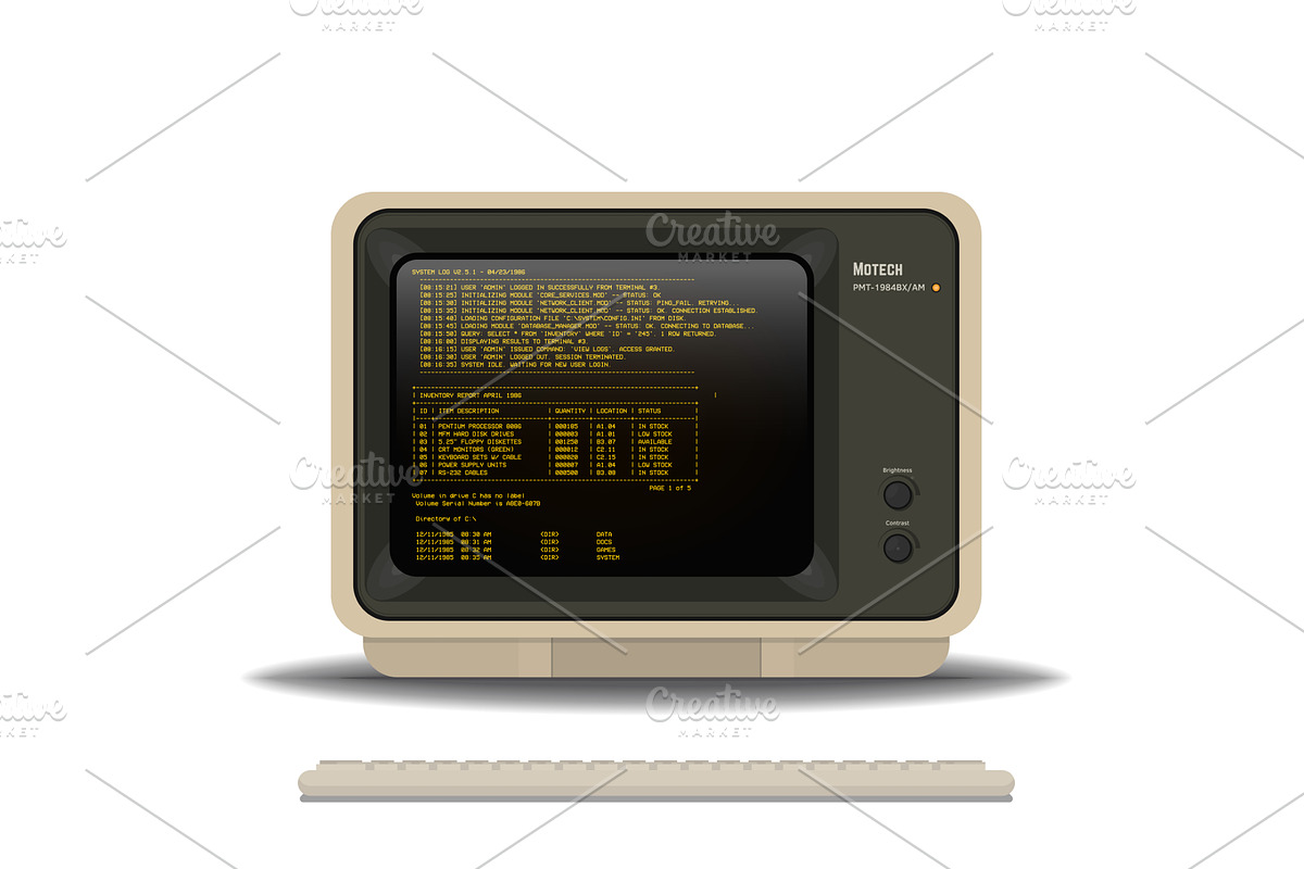 Retro code 80-s amber monitor, a Technology Illustration by SkyVectors
