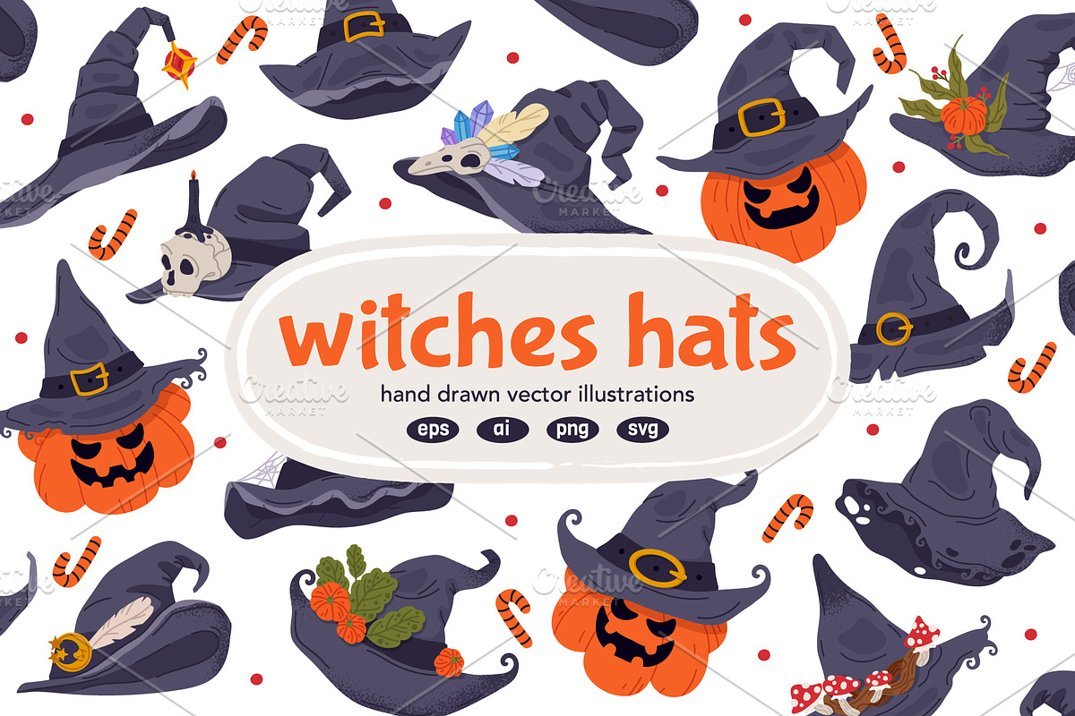 Witches Halloween hats, a Seasonal Illustration by Torontotokio (Photo 1 of 5)
