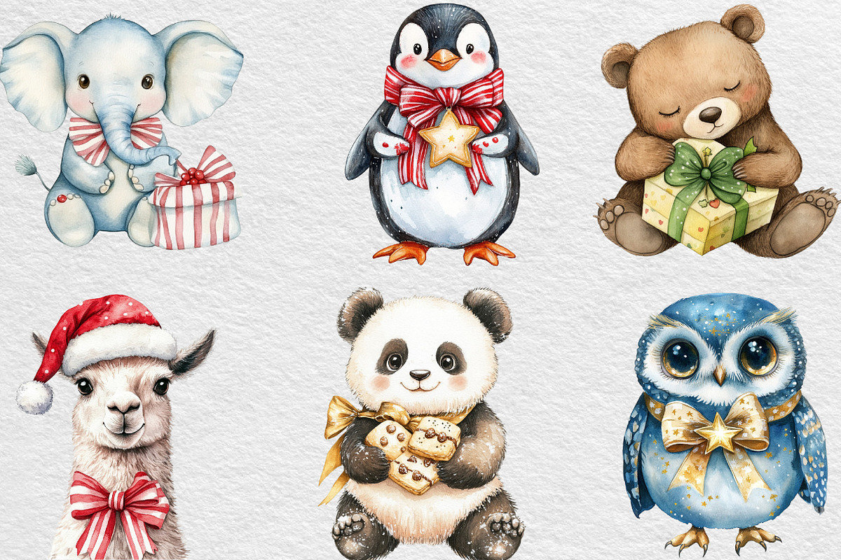 Cute Animal Christmas Clipart, an Illustration by Black Bird Studio (Photo 4 of 6)