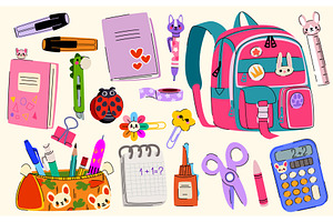 Cute school supplies sticker set, an Object Illustration by art PVP - market