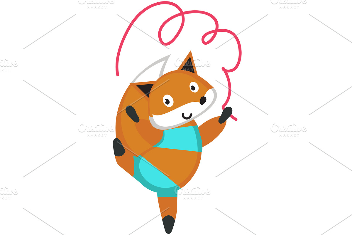 Fox gymnast with ribbon vector cute, an Animal Illustration by SiberianArt