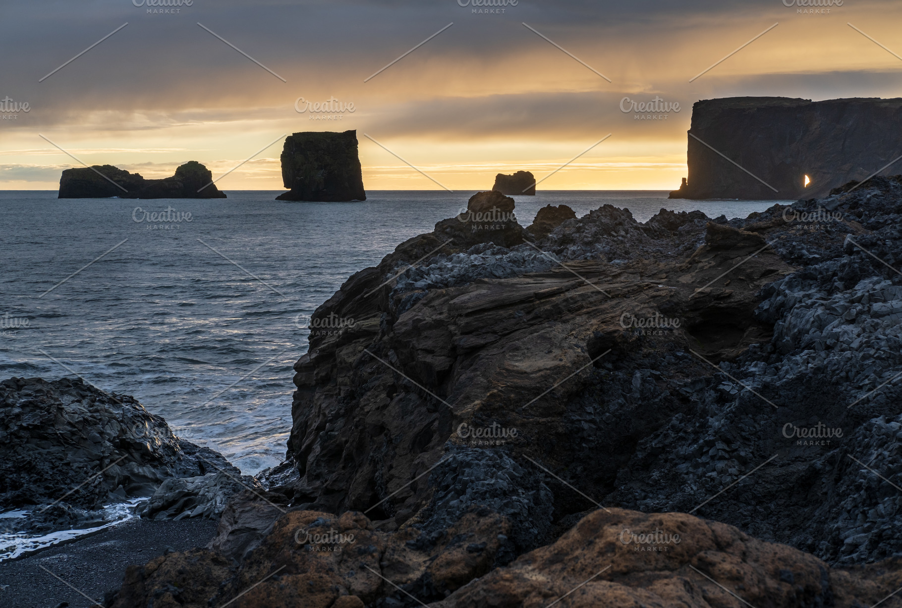 Picturesque autumn evening view to endless ocean  black volcanic, a Nature Photo by YuriyB