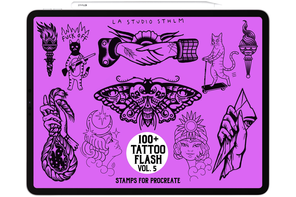 BUNDLE 1 - Tattoo Flash - Stamp Sets, a Brush Add-On by LA Studio Sthlm (Photo 5 of 17)