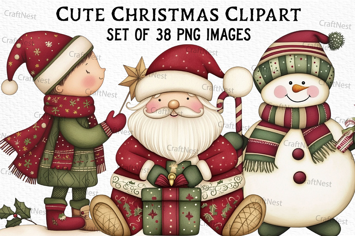 Cute Christmas Clipart Bundle, an Illustration by Craft Nest (Photo 1 of 6)