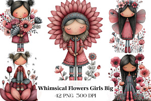 Whimsical Flowers and Girls Big Clip, an Illustration by CraftArtStudio