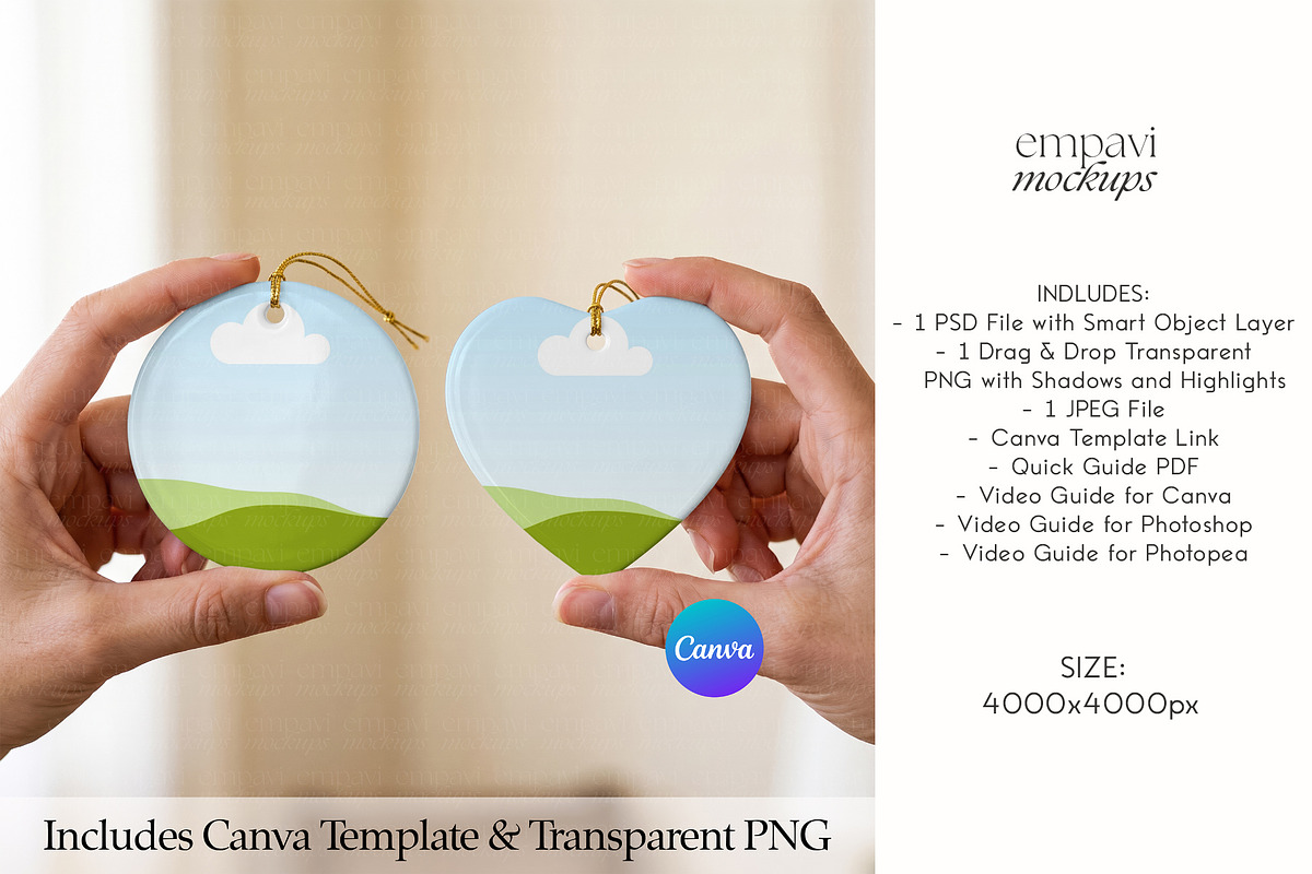 Heart and Round Ornament Mockup, a Household Mockup by EmpaviMockups (Photo 3 of 5)