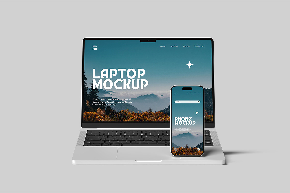 laptop and Phone Mockup, a Wearable Device Mockup by graphictime (Photo 2 of 10)