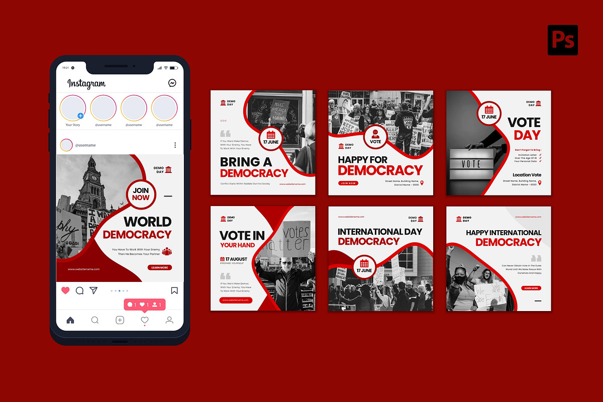 Democracy Day Instagram Post, a Social Media Template by CavenArt (Photo 3 of 5)