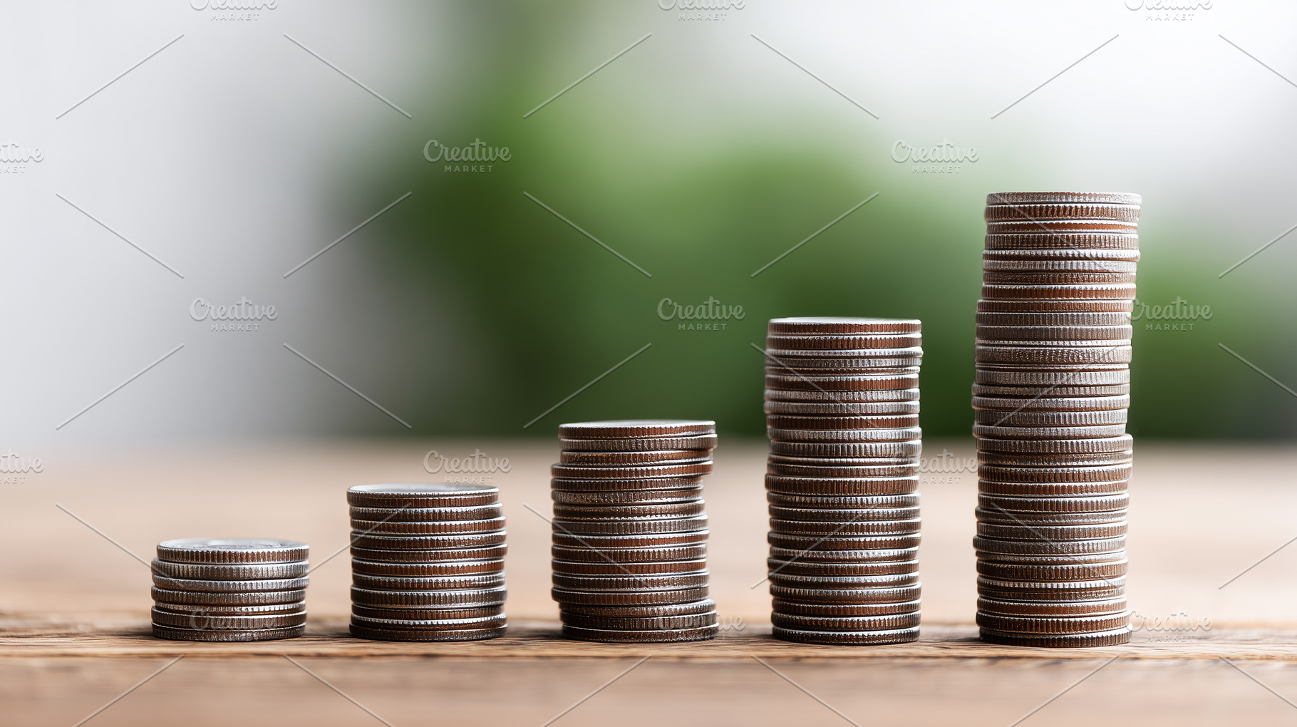 Stacks of coins arranged in ascend, a Business Photo by MistyDay
