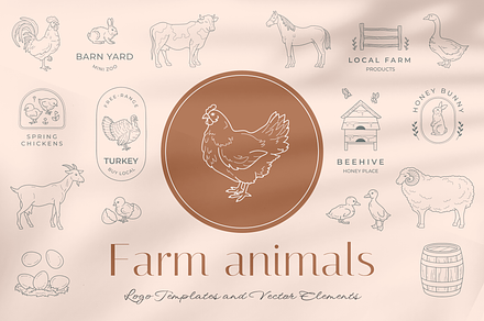 Farm animals logos and elements