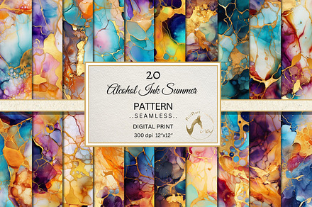 Summer Alcohol Ink Digital Paper, a Pattern Graphic by NiiiNArt