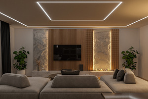 Modern living room with a minimalist, a Technology Photo by Pozitivo