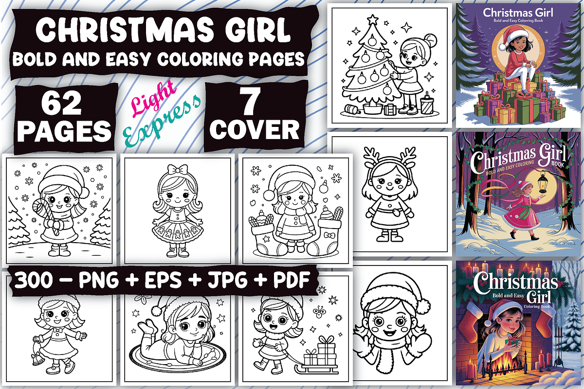 Christmas Girl Coloring Pages, an Illustration by LightExpress (Photo 1 of 4)