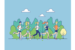 Men women running park, group, a Sport Illustration by Vectorstockersland