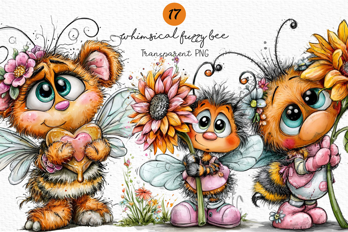Whimsical Fuzzy Bee PNG Clipart, a Seasonal Illustration by Craft Nest (Photo 1 of 6)