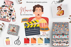 Cinema Movie Vector Clipart Set, a Person Illustration by Universe Mary