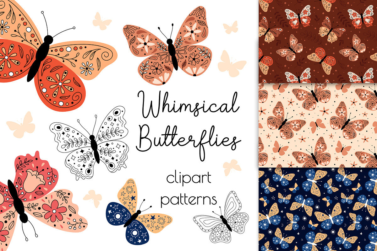 Whimsical Butterfly Clipart Patterns, a Pattern Graphic by AnnaViolet_store (Photo 1 of 12)