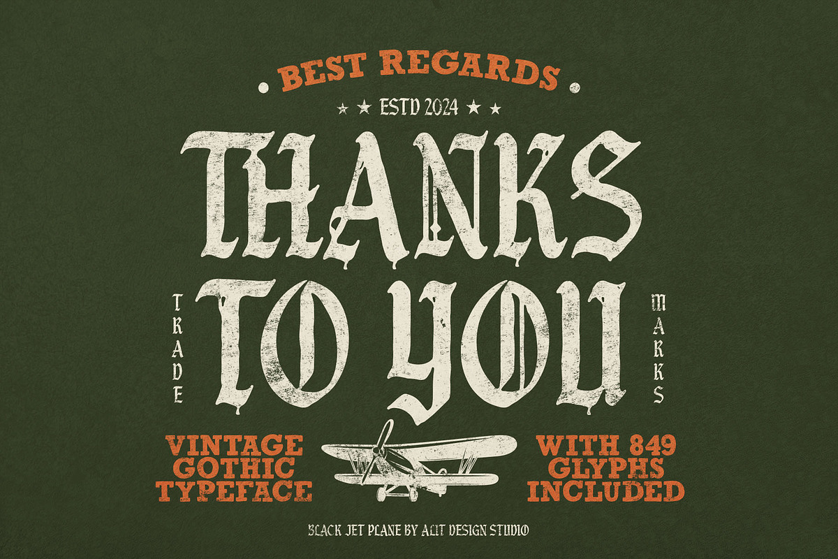 Black Jet Plane Typeface, a Blackletter Font by alit design (Photo 17 of 17)