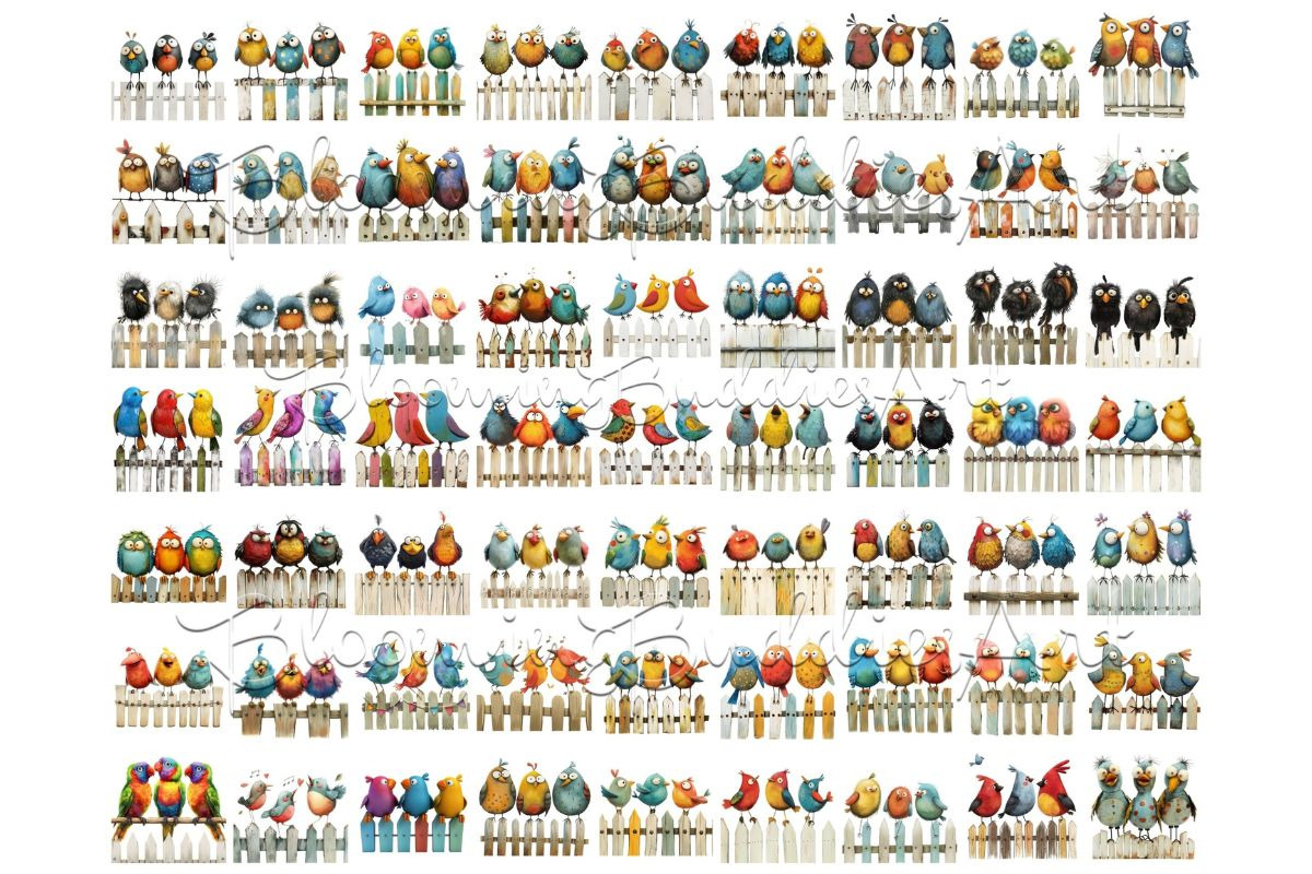 97 Quirky Birds on a Fence Clipart, an Animal Illustration by Art Paradise Studios (Photo 3 of 9)
