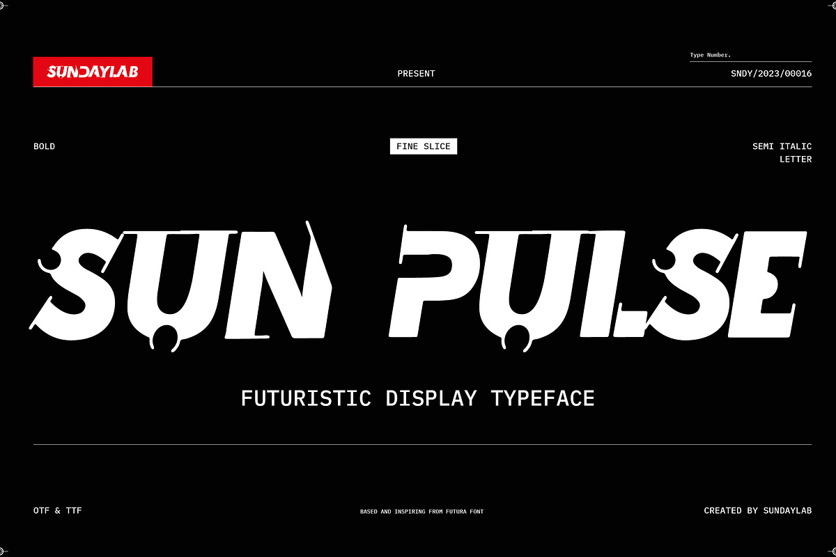 Sunpulse Futuristic Typeface, a Sans Serif Font by Sundaylab (Photo 1 of 4)