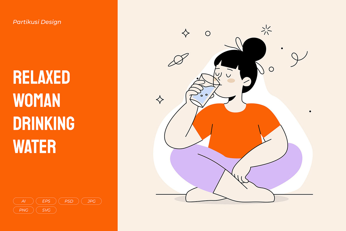 Relaxed Woman Drinking Water, a Person Illustration by Partikusi Design (Photo 1 of 3)