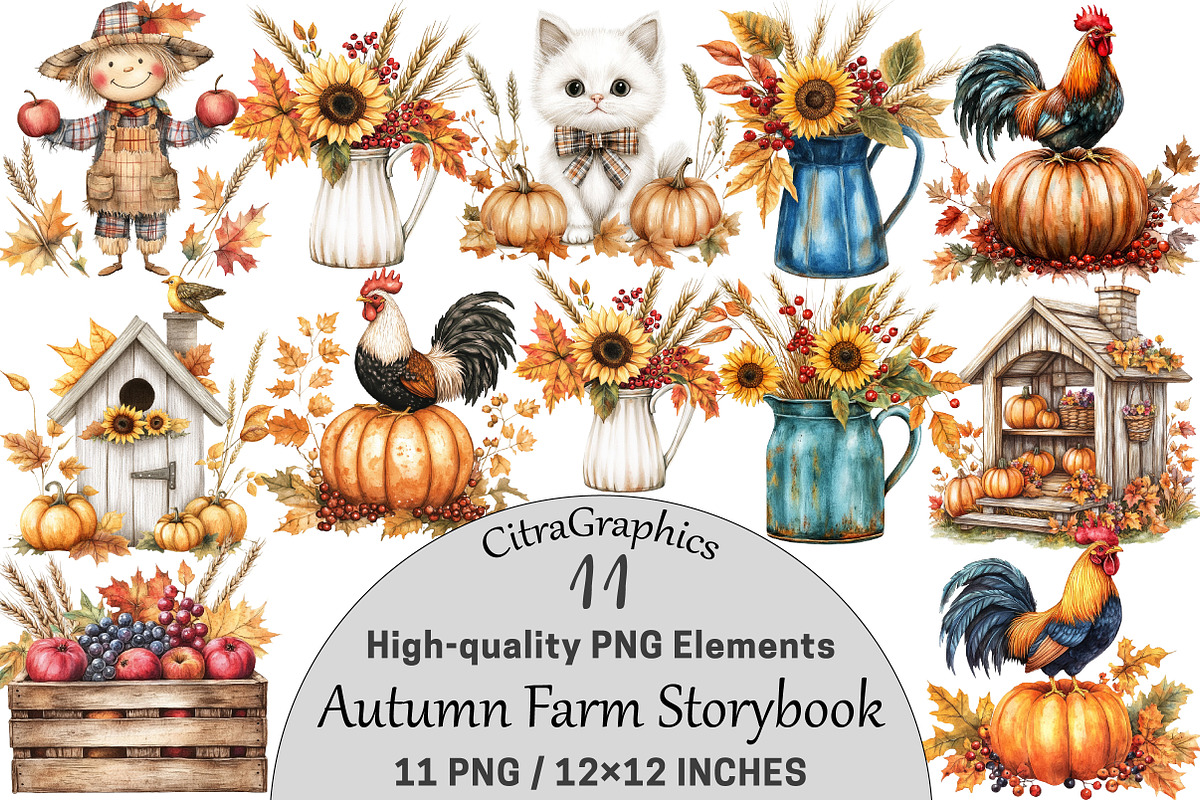 Autumn Farm Storybook Clipart, a Seasonal Illustration by CitraGraphics (Photo 1 of 3)