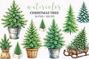 Watercolor Christmas Tree clipart, a Seasonal Illustration by fashionaddict