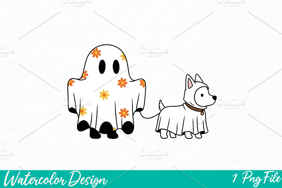 Сute Ghost Dog PNG, an Illustration by Watercolor design (Photo 1 of 3)