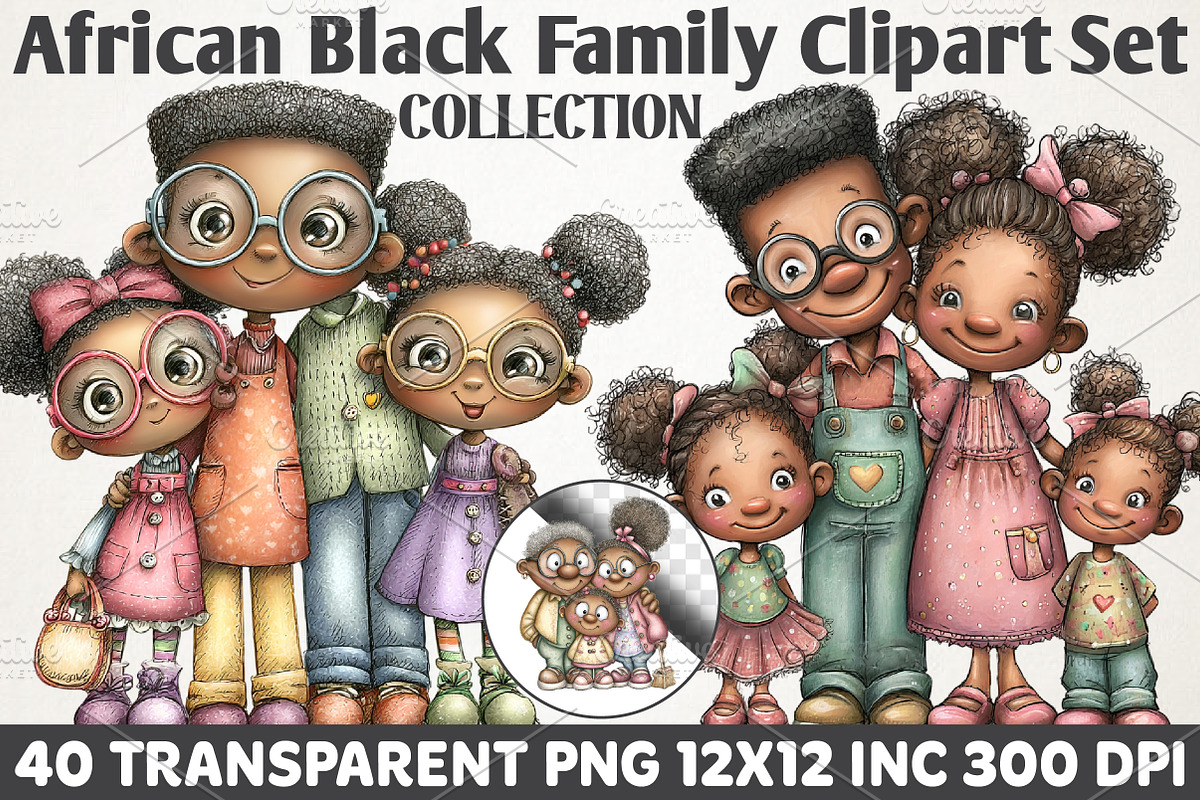 Black Family Clipart Set, a Person Illustration by RobertsArt (Photo 1 of 6)