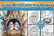 Cute Bird Coloring Pages For Kids, an Animal Illustration by Printable Design Store (Thumbnail 1 of 4)