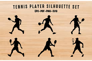 Tennis Player Black Silhouette set, a Person Illustration by Gfx Expert Team