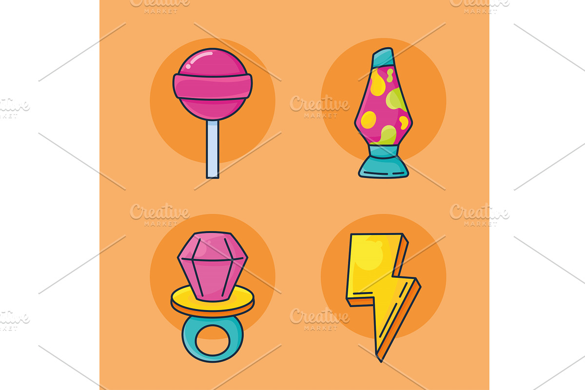 four 90s culture icons, an Object Illustration by studiogstock