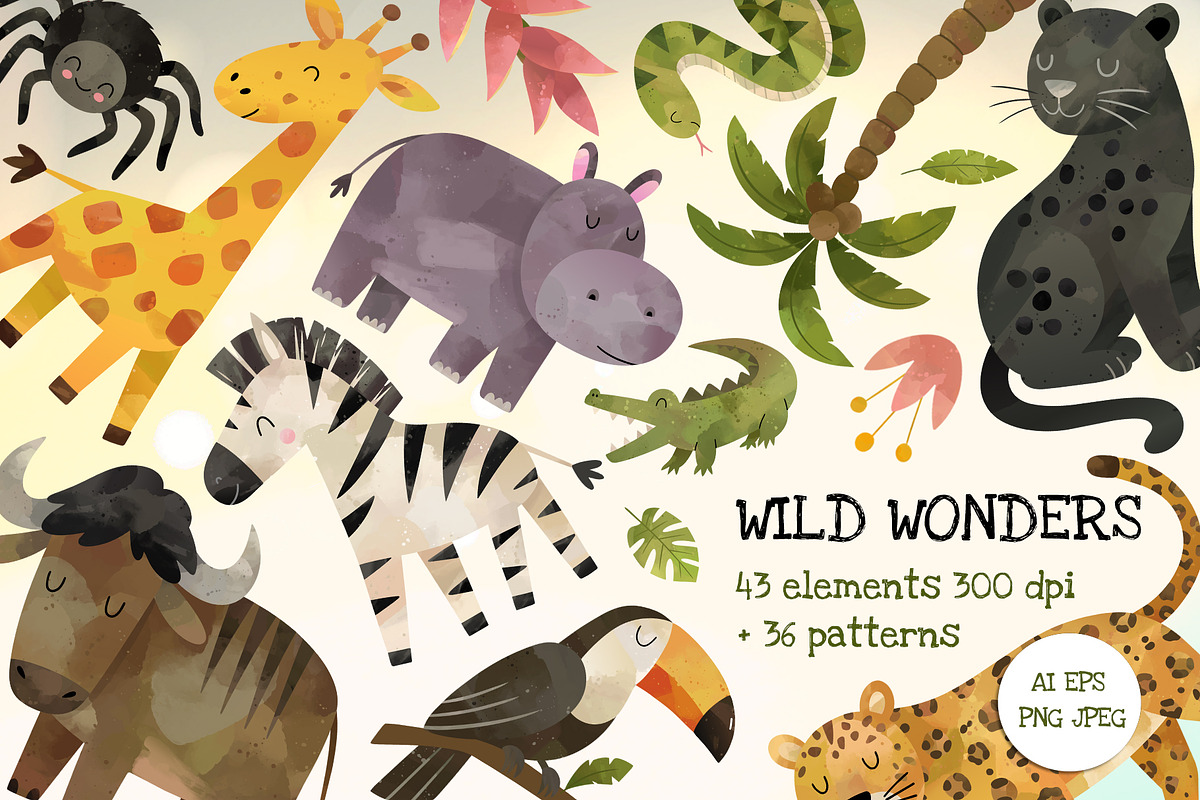 Wild Animals Watercolor Collection, an Animal Illustration by Hanna's ArtLab (Photo 1 of 4)