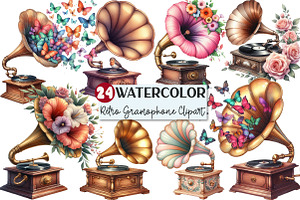 Retro Gramophone Clipart, an Illustration by Rose Art
