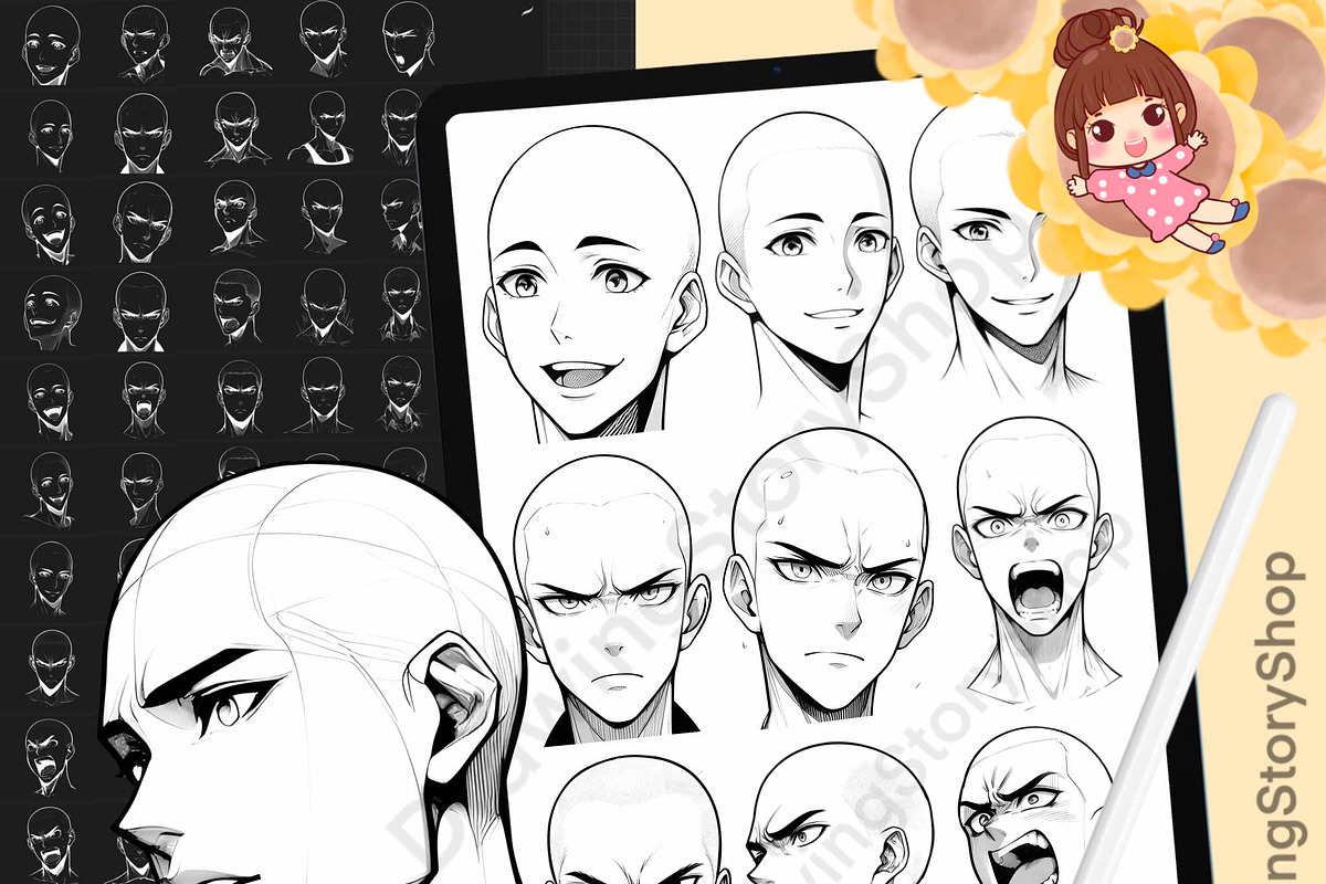 300 Procreate male faces brushes., a Brush Add-On by DrawingStoryShop (Photo 1 of 6)