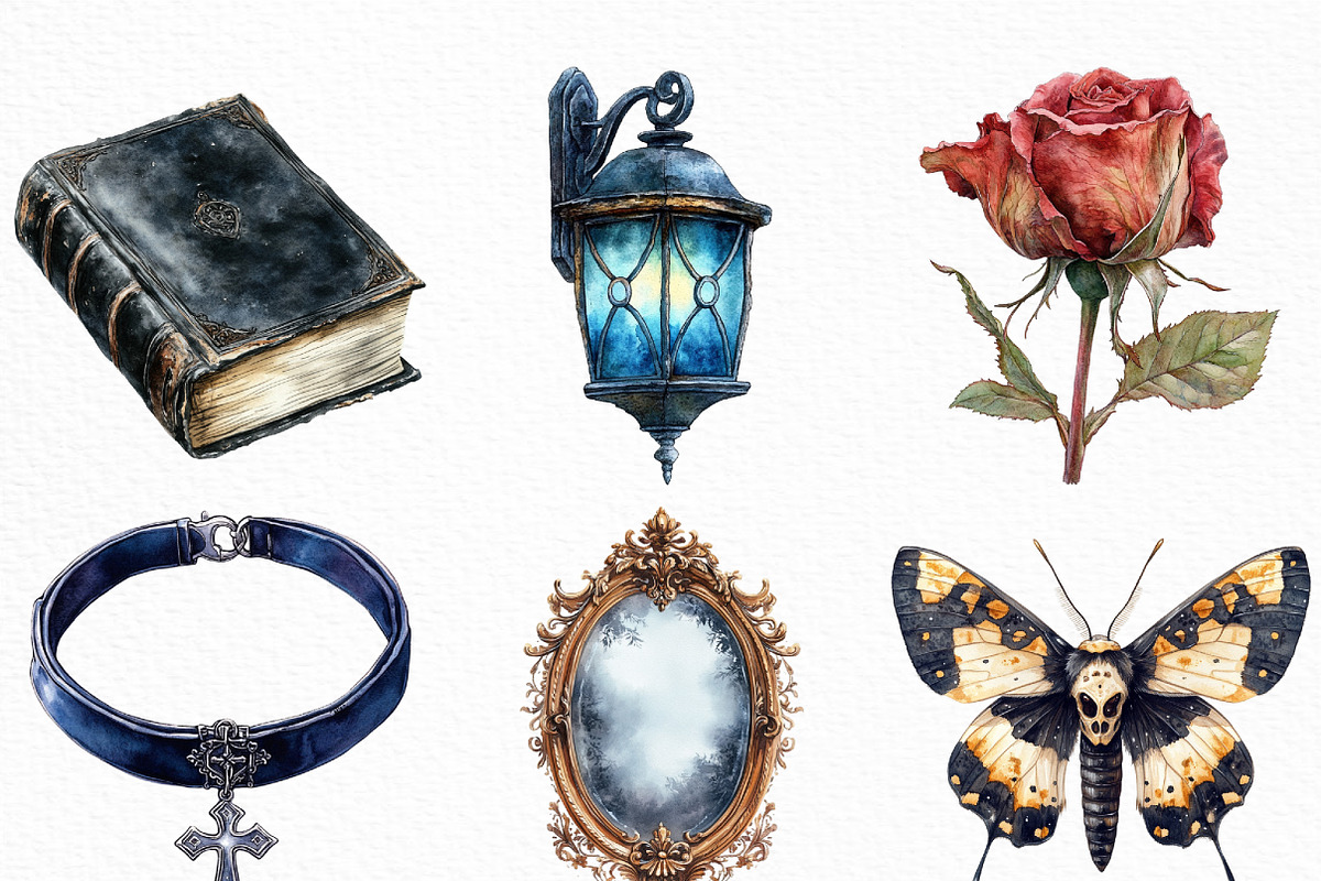 Watercolor Dark Gothic Core Clipart, an Illustration by Craft Nest (Photo 5 of 6)