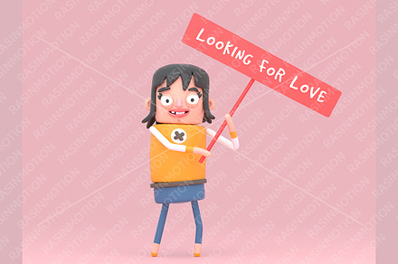 Cute girl holding a love banner