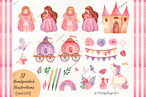 Watercolor Princess Clipart, Unicorn