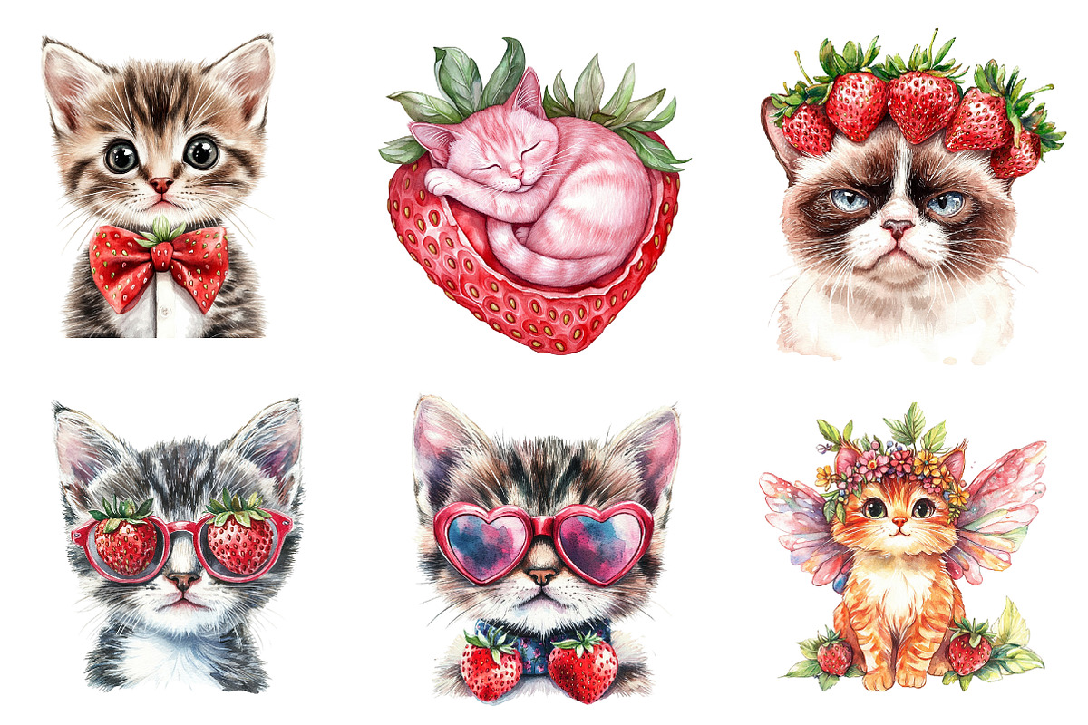 Strawberry Cat Clipart Sublimation, an Illustration by CreationArt (Photo 3 of 5)