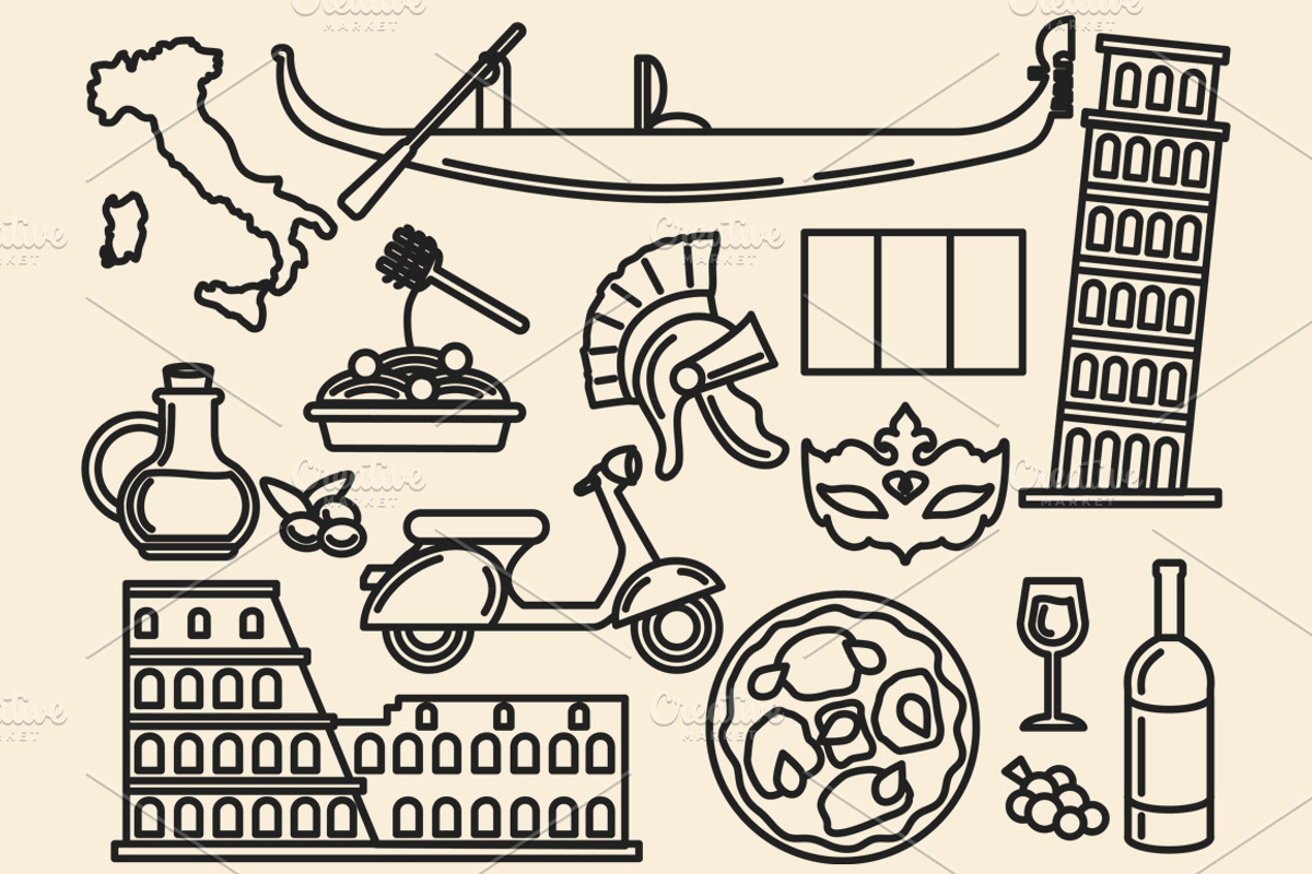 Italy Set Outlined & Colored, an Outline Icon by DeniseUytiepo (Photo 3 of 5)