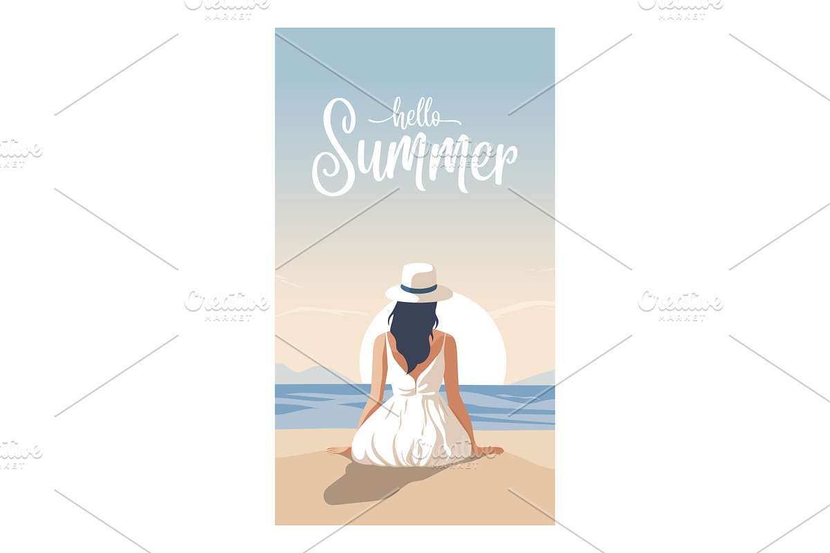 Girl Watching Sunset by the Sea., a Person Illustration by Gomolach (Photo 3 of 5)
