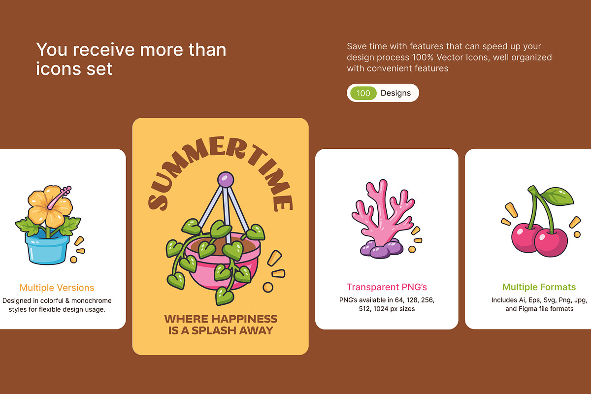 100 Summer Flat Icons, an Emoji Icon by Vectors Market (Photo 2 of 11)