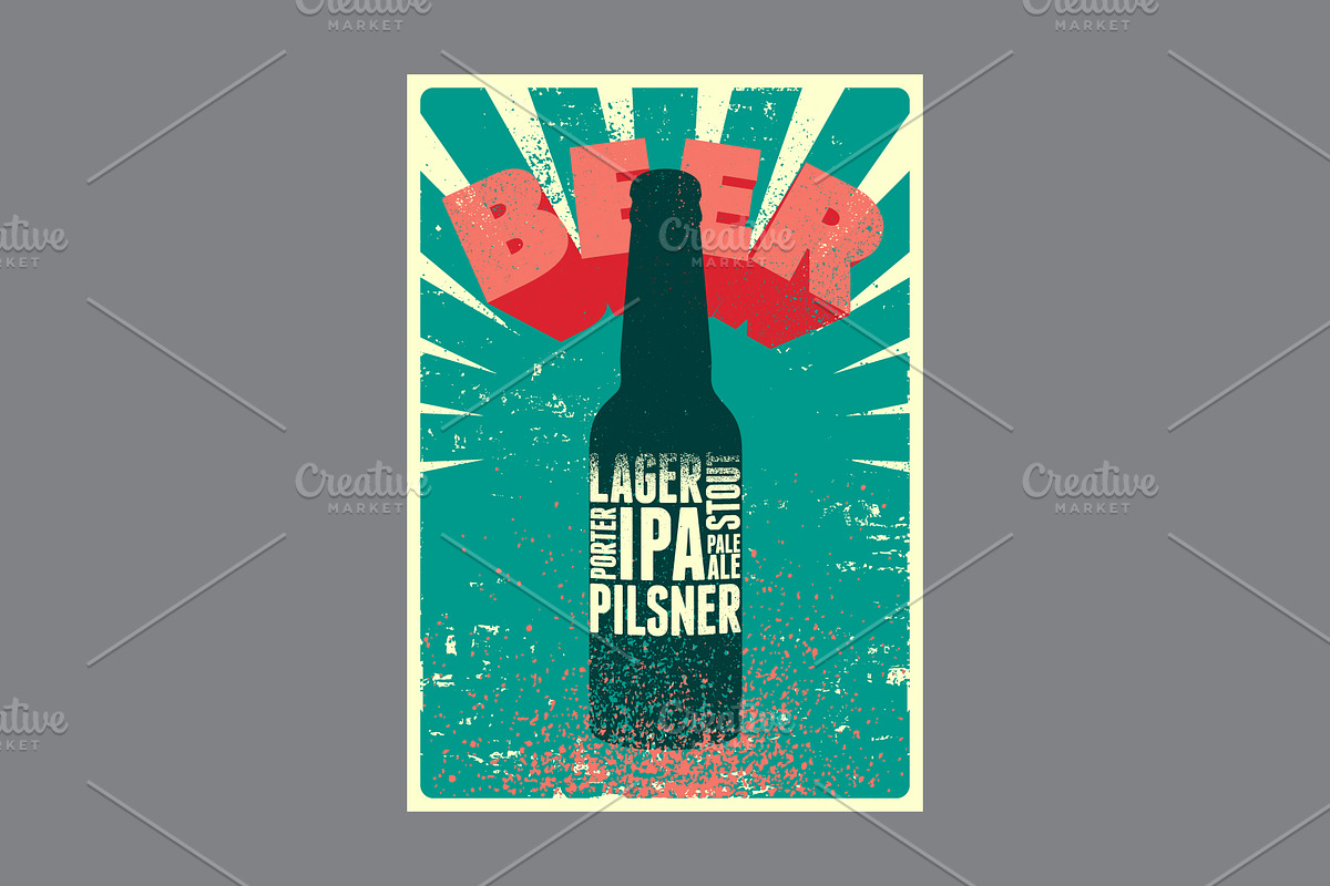 Beer grunge vector poster set., a Food Illustration by PoPaShop (Photo 2 of 9)