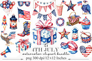 Watercolor 4th of July Clipart, an Illustration by Designking (Thumbnail 1 of 5)