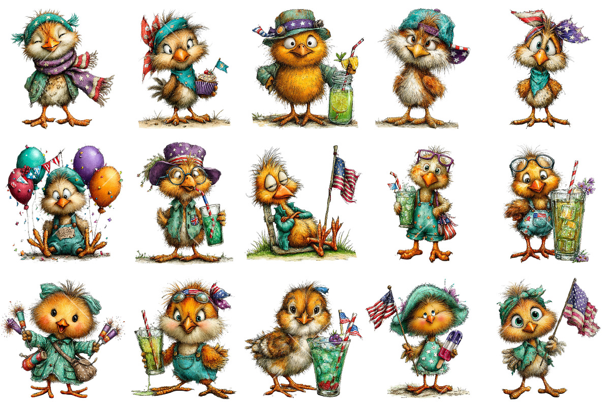 Whimsical Patriotic Chick Clipart, an Illustration by OK Design (Photo 3 of 6)