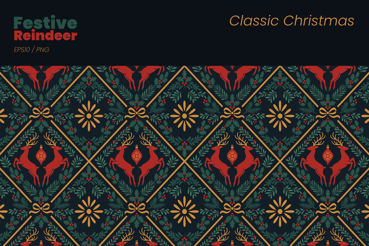 Festive Reindeer Seamless Pattern, a Background Graphic by moja doodle (Photo 3 of 7)