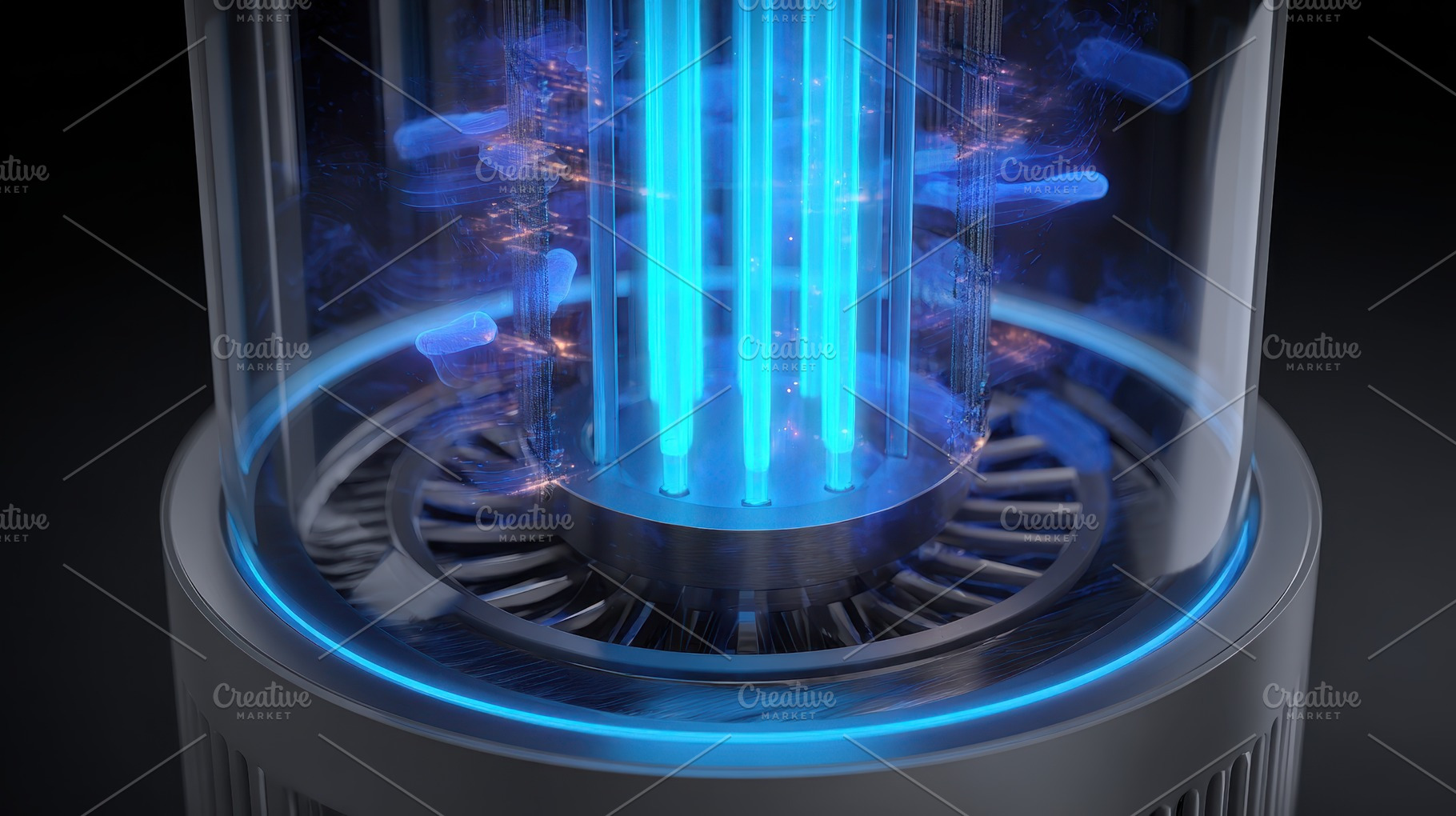 Futuristic Air Purifier Blue Light T, a Photo by Pixeness Studio